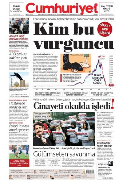 Cumhuriyet gazete kapağı